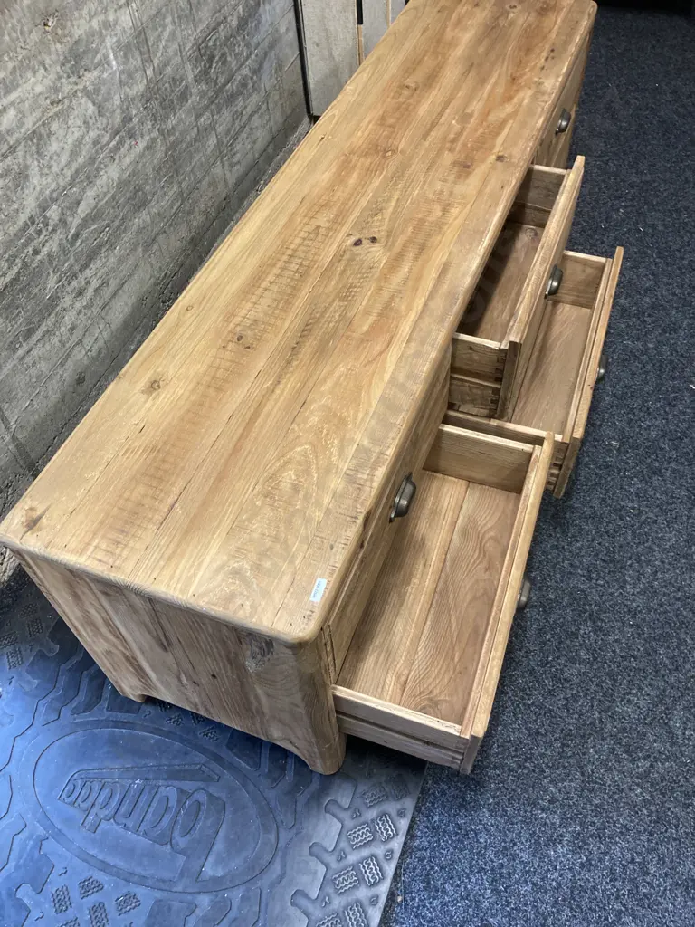 Ex Early Settler Kalise Reclaimed Timber 6 Drawer TV Unit. H55 W180 D45cm Image 1++